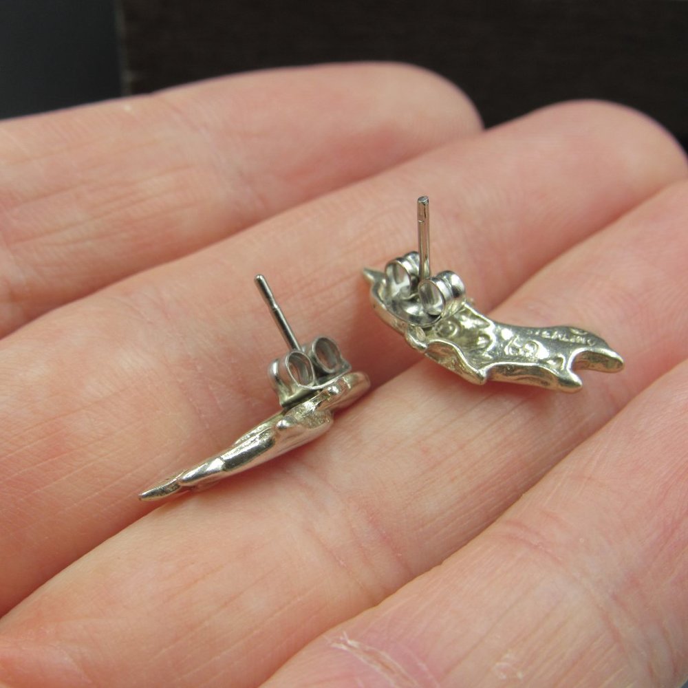 Sterling Silver Dolphin Family Stud Earrings Vintage - Picture 4 of 7